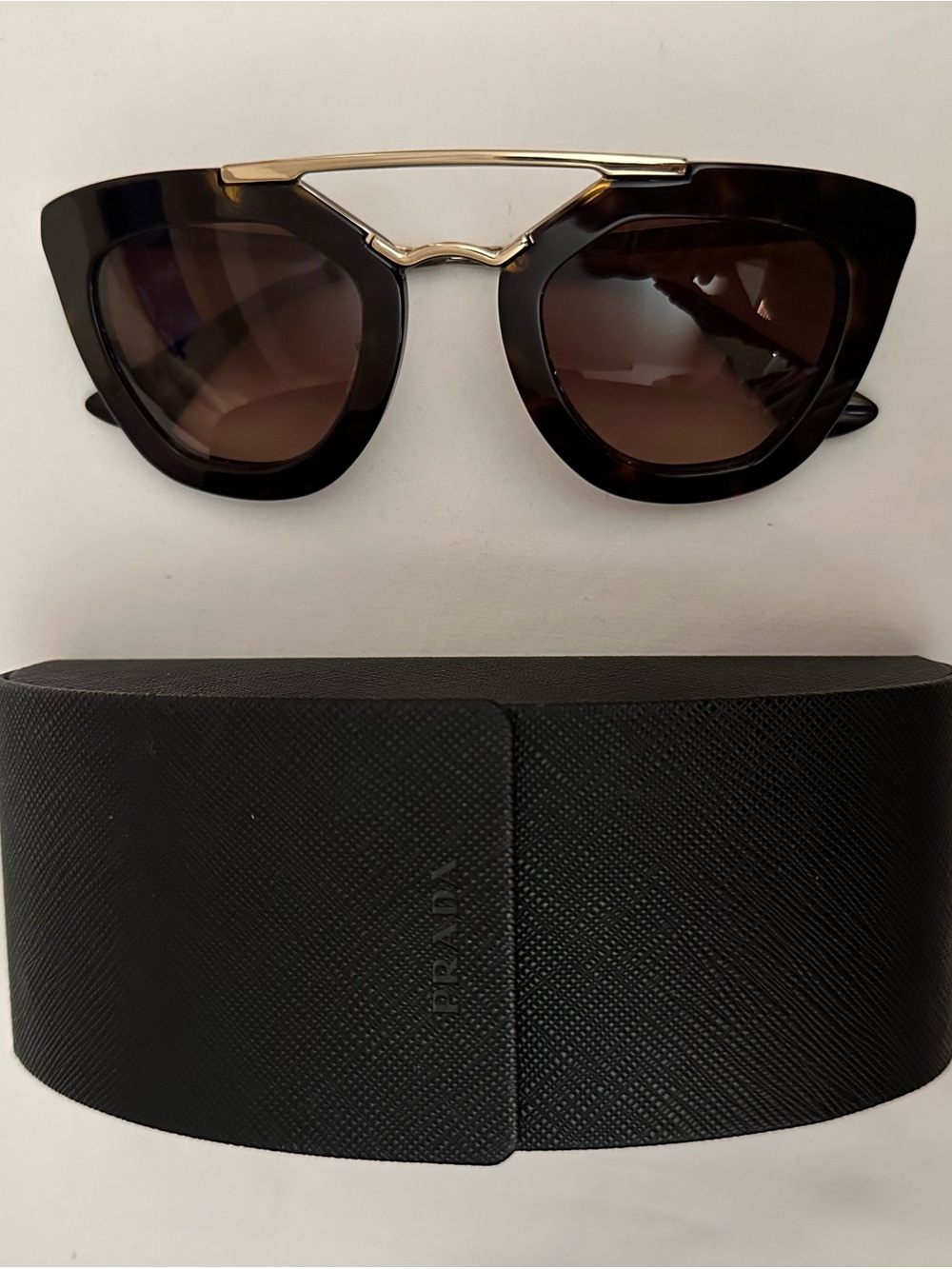 Prada Tortoiseshell Cat-Eye Sunglasses with Gold Bridge